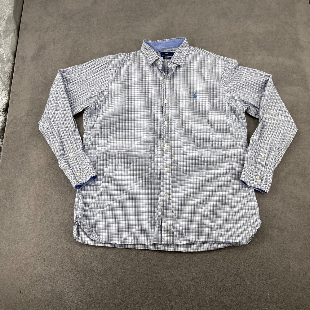 Polo Ralph Lauren Shirt Men XL Multicolor Plaid Cotton Stretch Pleated Button Up